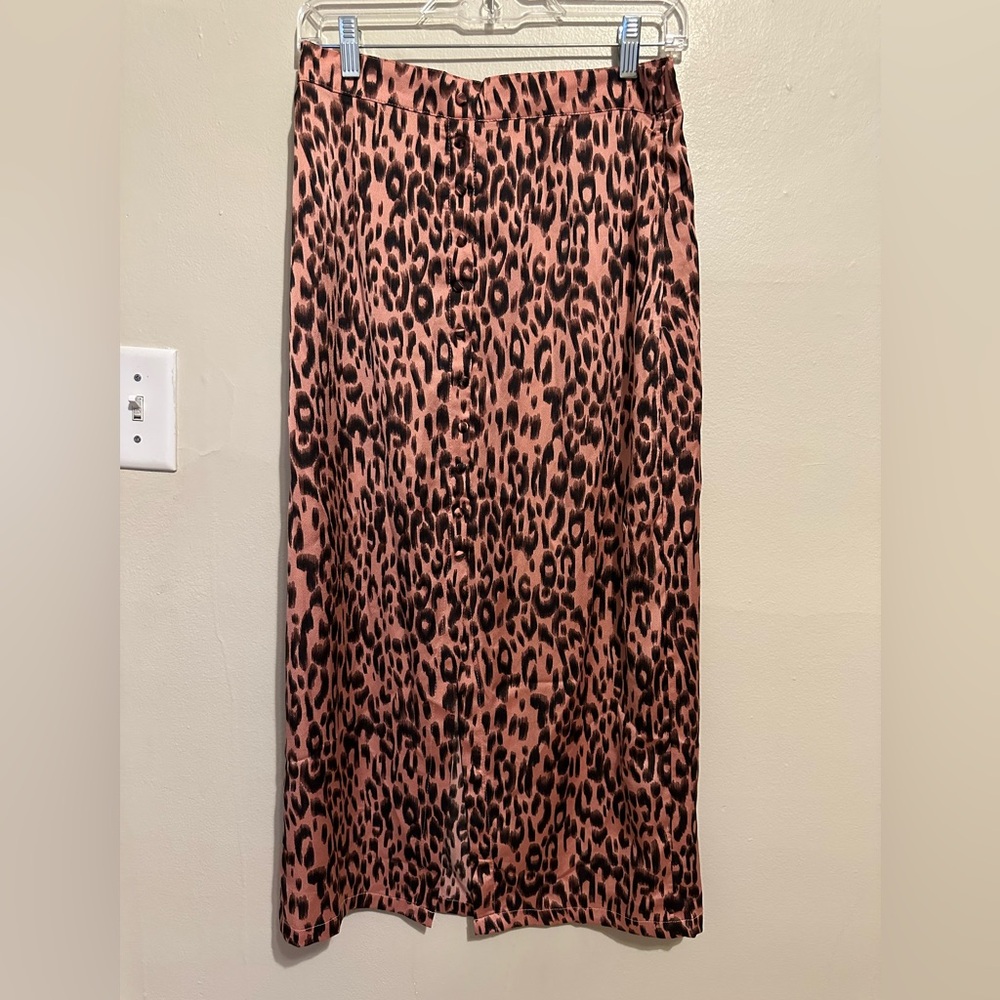 BB Dakota Leopard Print Midi Pencil Skirt - Pink and Black